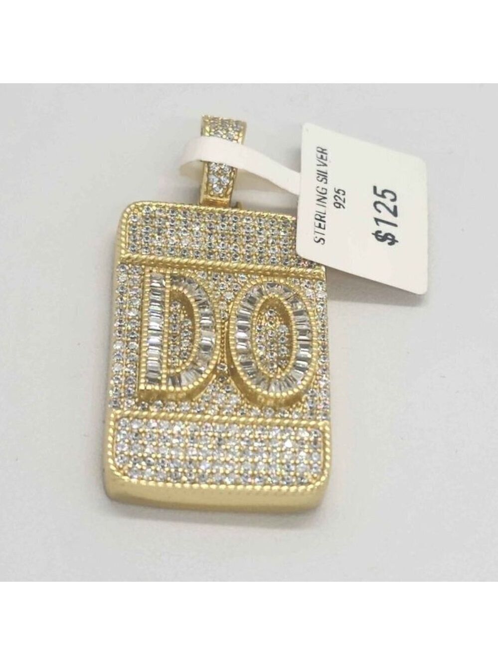 NEW  Sterling Silver 925 w/ cubic zirconia stones  Rectangle with DO initial